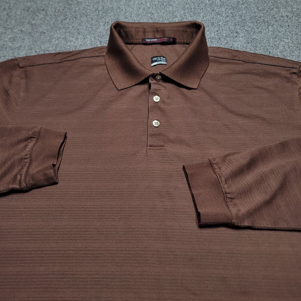 Vintage Y2K Nike Tiger Woods Shirt Mens Large Brown Micro Ribbed Knit Golf Polo